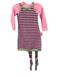 Patsy Aiken Dress Shirt Tights Monogram M Striped Size 7 8